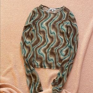 Wave Pattern Long Sleeve Top - Multicolor
